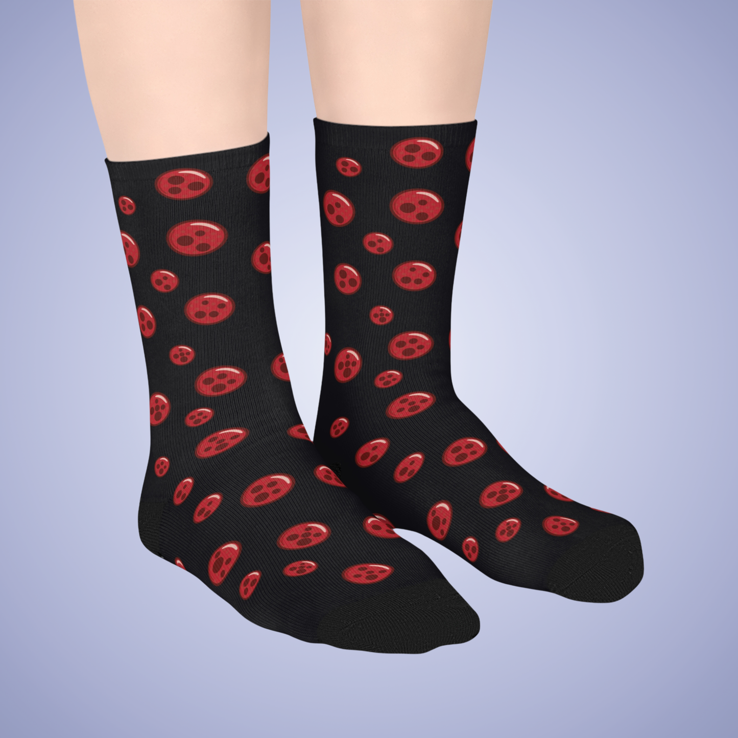 Pepperoni Patterned Black Mid Length Pizza Lover Socks Gift Apparel