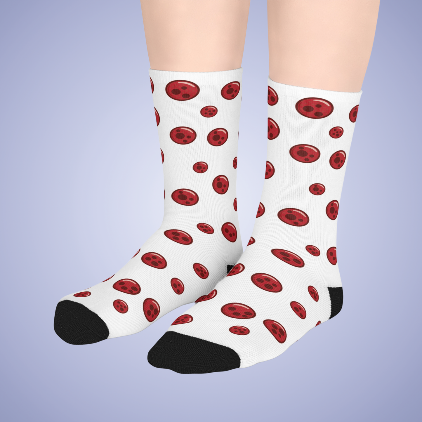 Pepperoni Patterned White Mid Length Pizza Lover Socks Gift Apparel