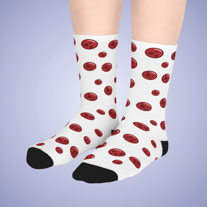 Pepperoni Patterned White Mid Length Pizza Lover Socks Gift Apparel