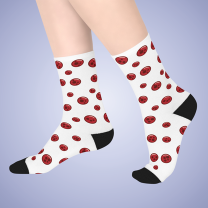 Pepperoni Patterned White Mid Length Pizza Lover Socks Gift Apparel