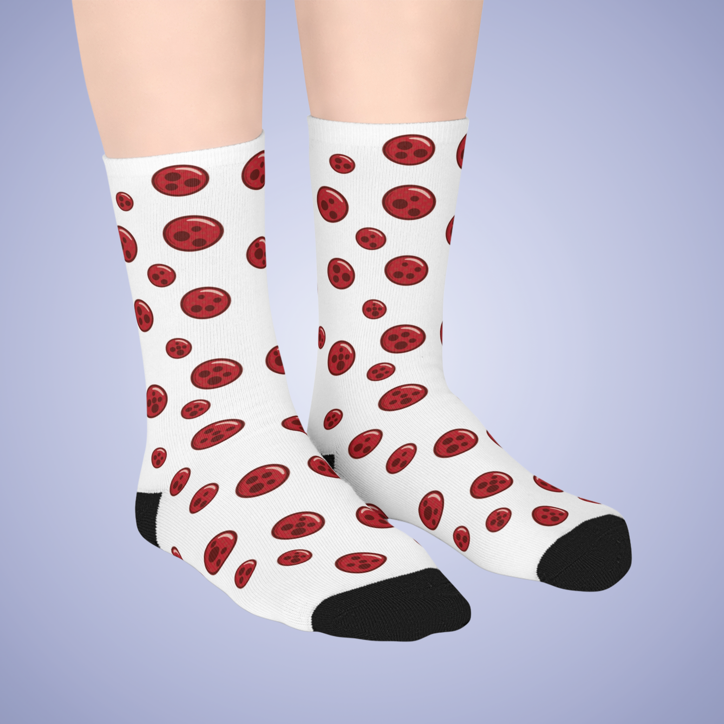 Pepperoni Patterned White Mid Length Pizza Lover Socks Gift Apparel