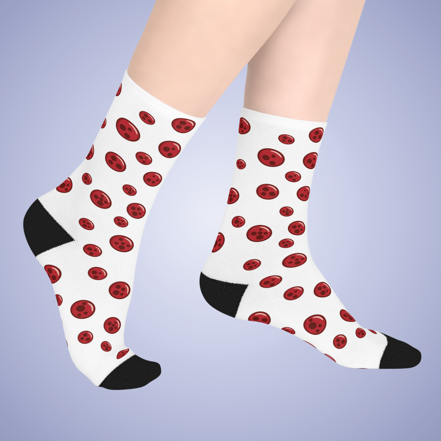Pepperoni Patterned White Mid Length Pizza Lover Socks Gift Apparel