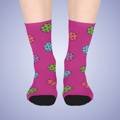 Pickleball Lover Hot Pink Graphic Mid Length Socks Gift