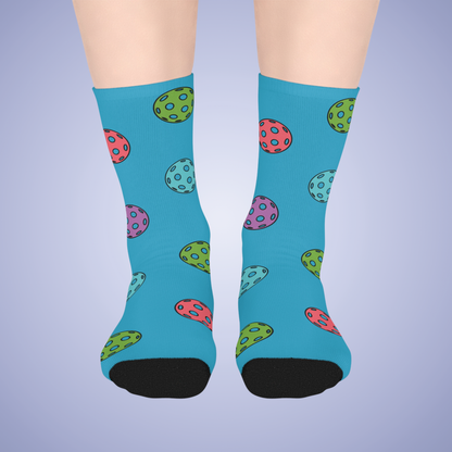 Pickleball Lover Turquoise Blue Graphic Mid Length Socks Gift