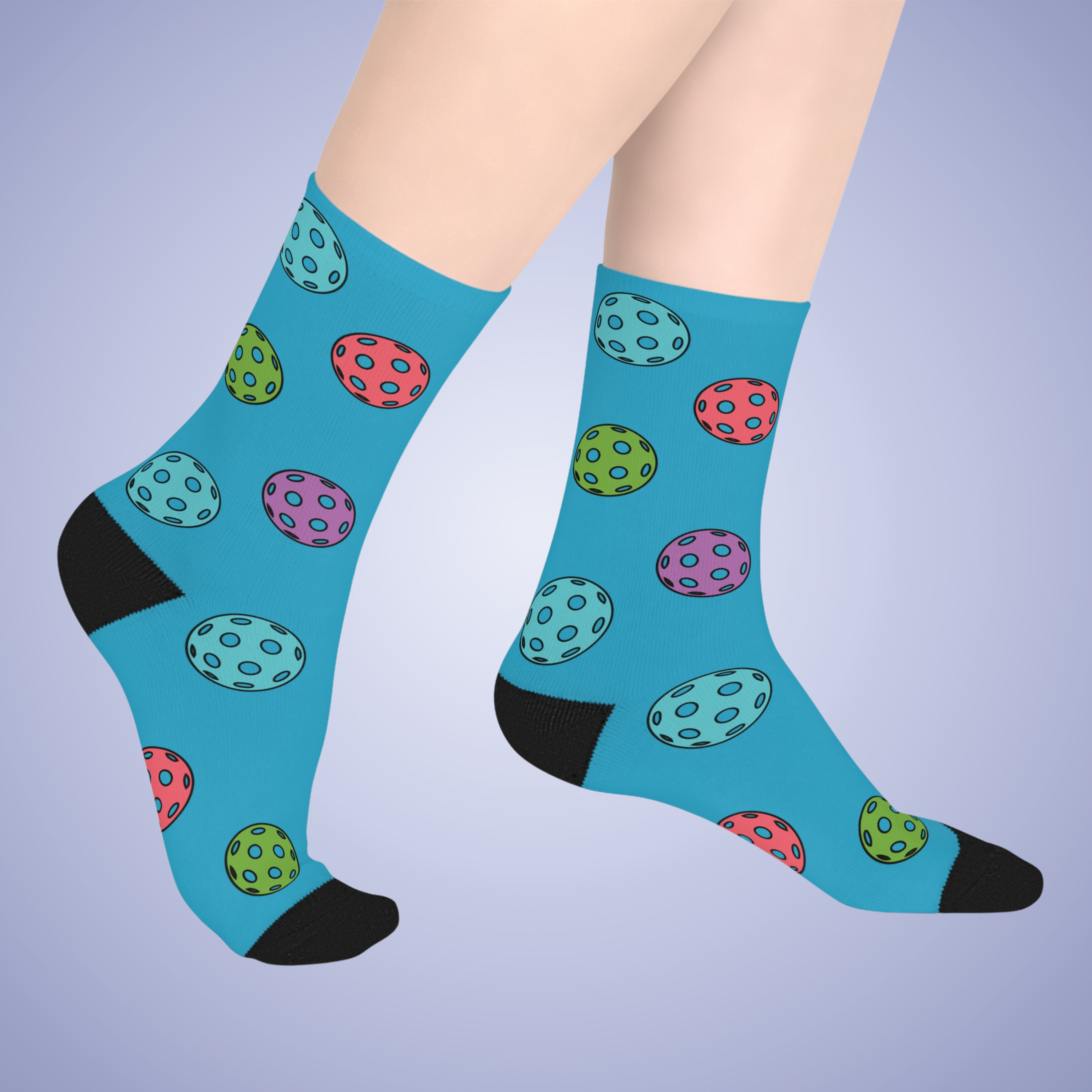 Pickleball Lover Turquoise Blue Graphic Mid Length Socks Gift
