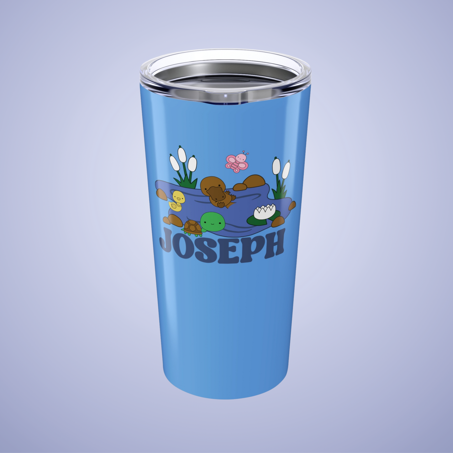 Pond Life Personalized Name Tumbler Birthday Gift Light Blue