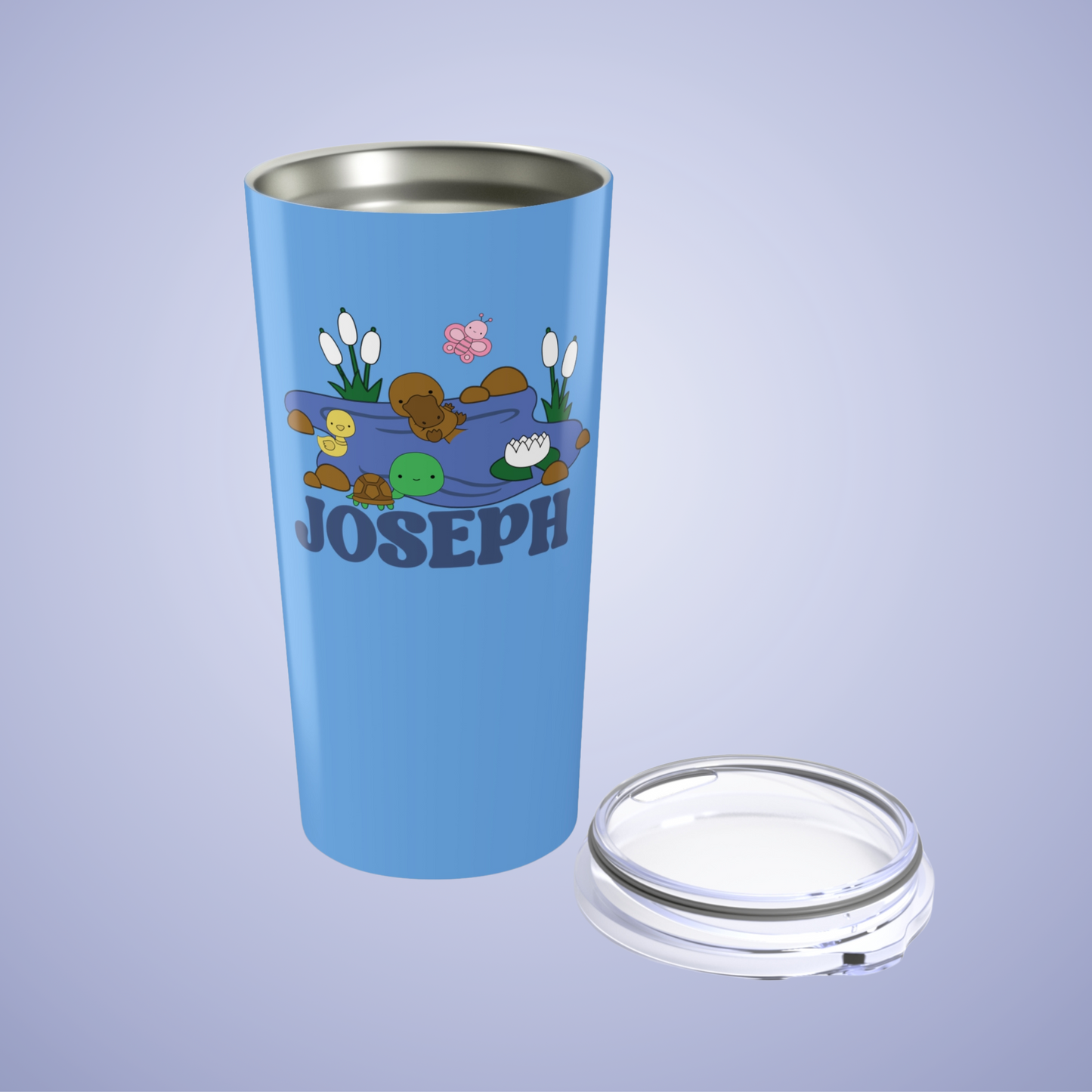 Pond Life Personalized Name Tumbler Birthday Gift Light Blue