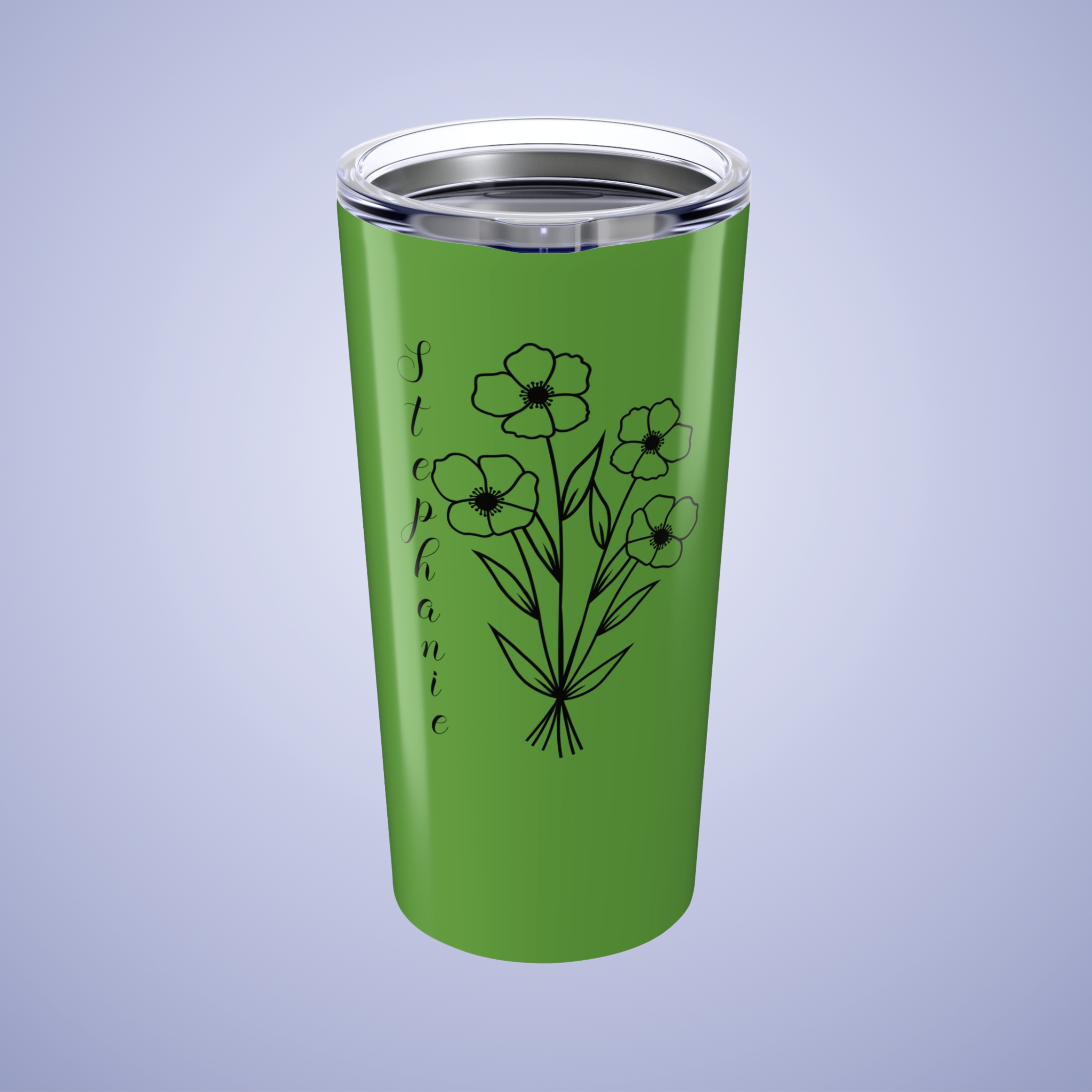 Poppies are Forever Floral Personalized Name Tumbler Light Green Birthday Gift
