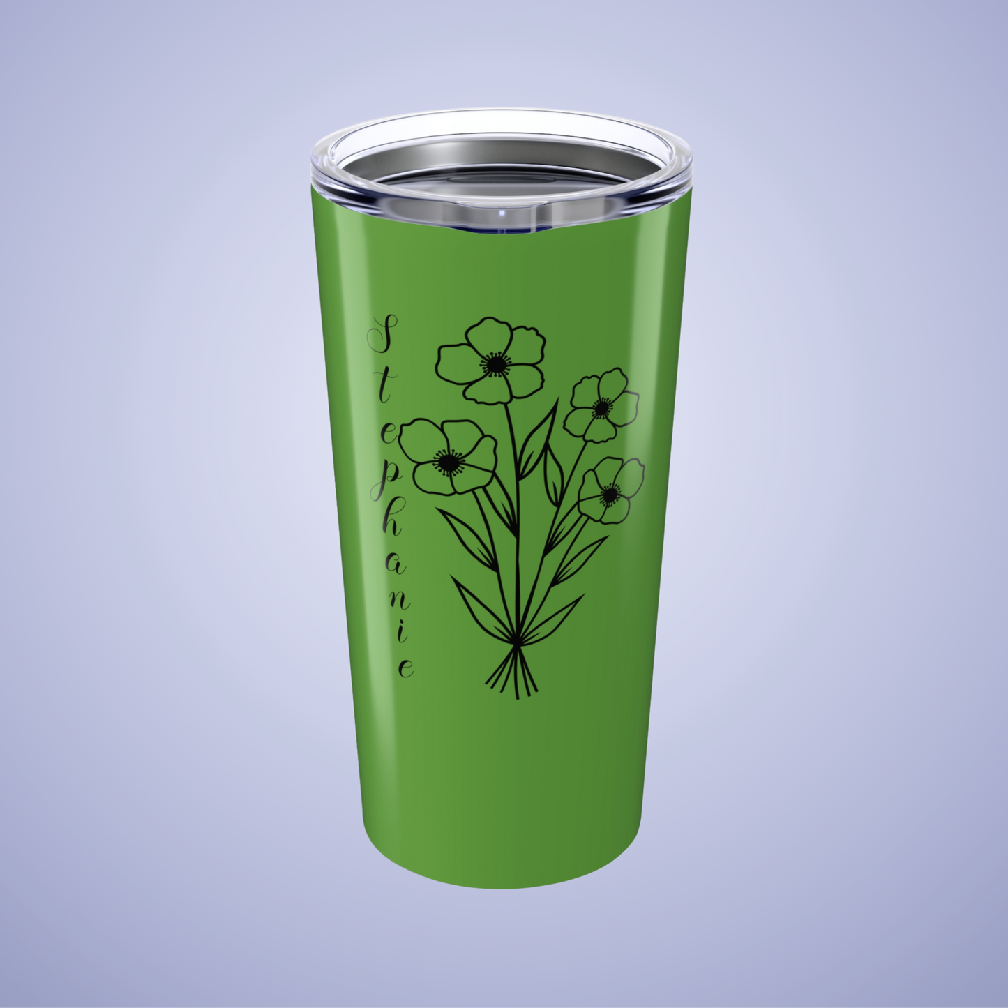 Poppies are Forever Floral Personalized Name Tumbler Light Green Birthday Gift