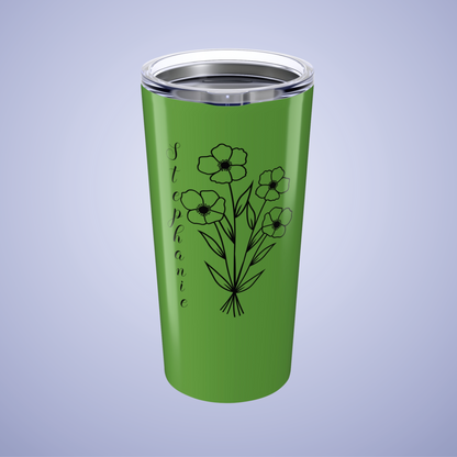 Poppies are Forever Floral Personalized Name Tumbler Light Green Birthday Gift