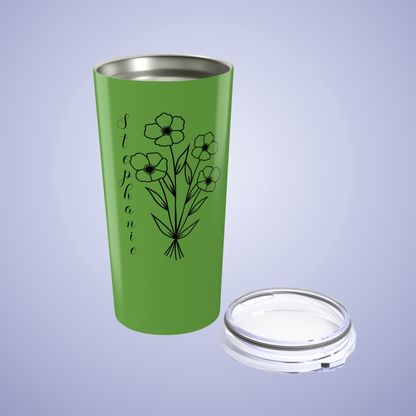 Poppies are Forever Floral Personalized Name Tumbler Light Green Birthday Gift