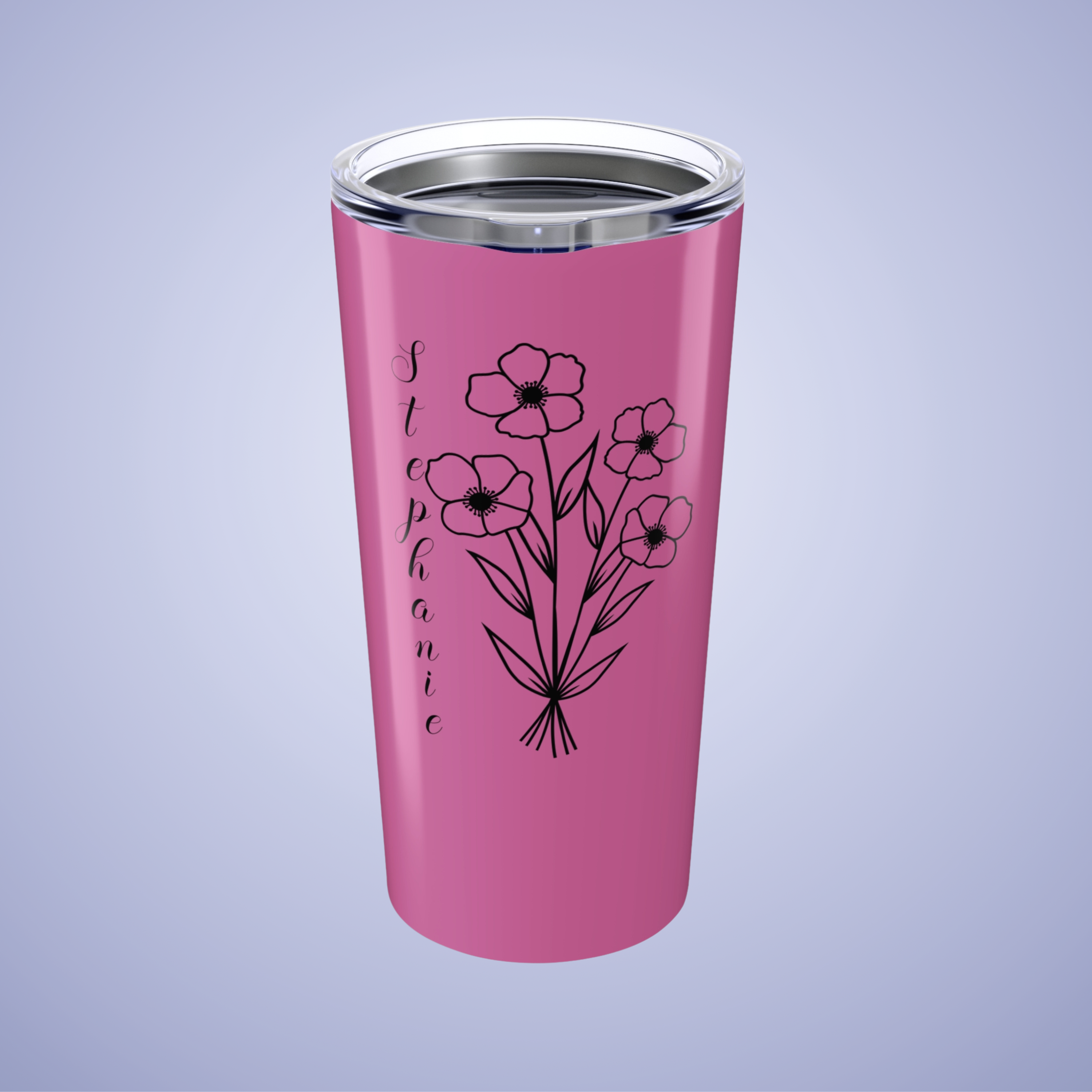 Poppies are Forever Floral Personalized Name Tumbler Light Pink Birthday Gift