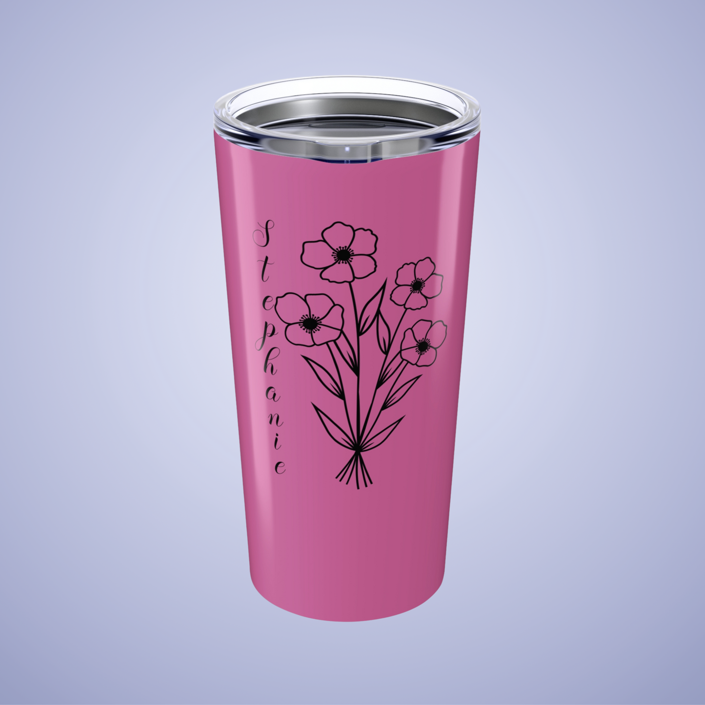 Poppies are Forever Floral Personalized Name Tumbler Light Pink Birthday Gift