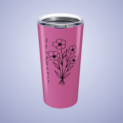 Poppies are Forever Floral Personalized Name Tumbler Light Pink Birthday Gift