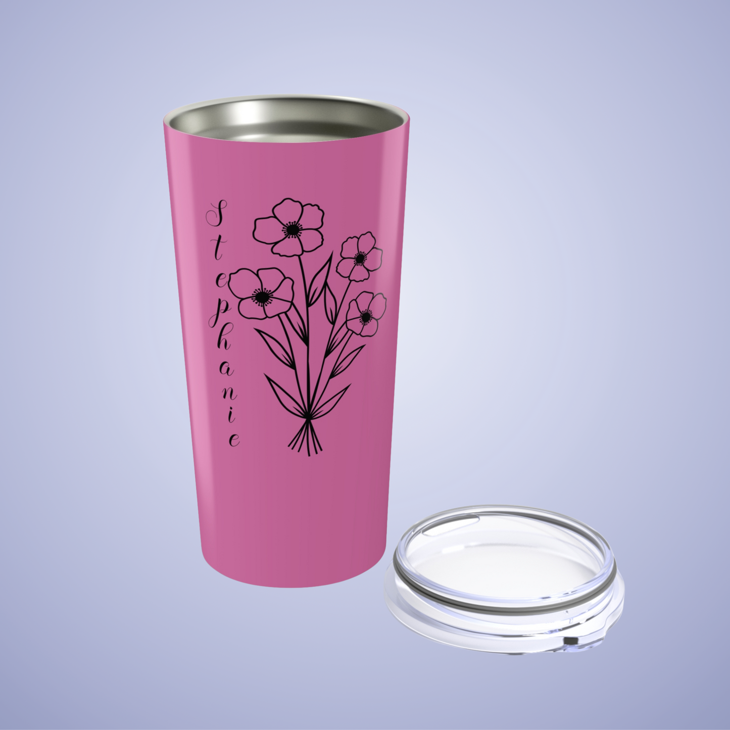 Poppies are Forever Floral Personalized Name Tumbler Light Pink Birthday Gift