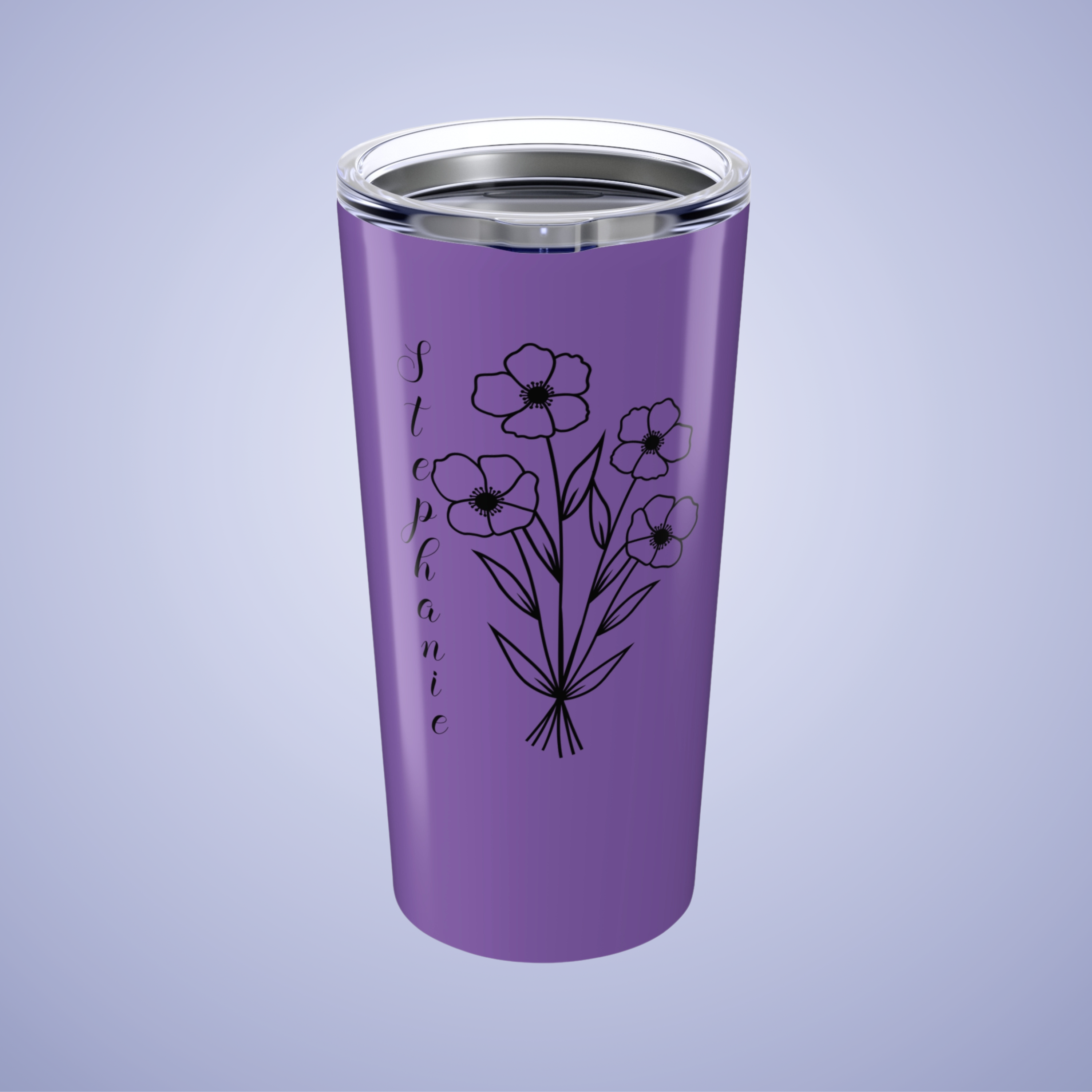 Poppies are Forever Floral Personalized Name Tumbler Light Purple Birthday Gift