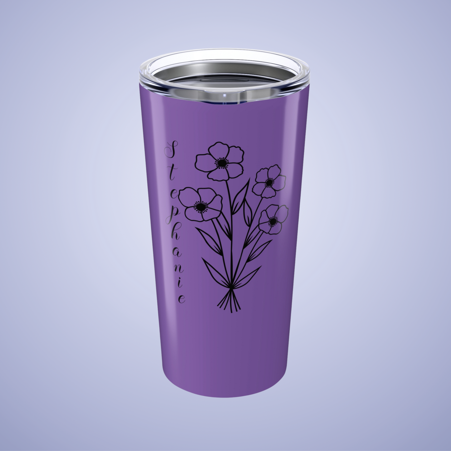 Poppies are Forever Floral Personalized Name Tumbler Light Purple Birthday Gift