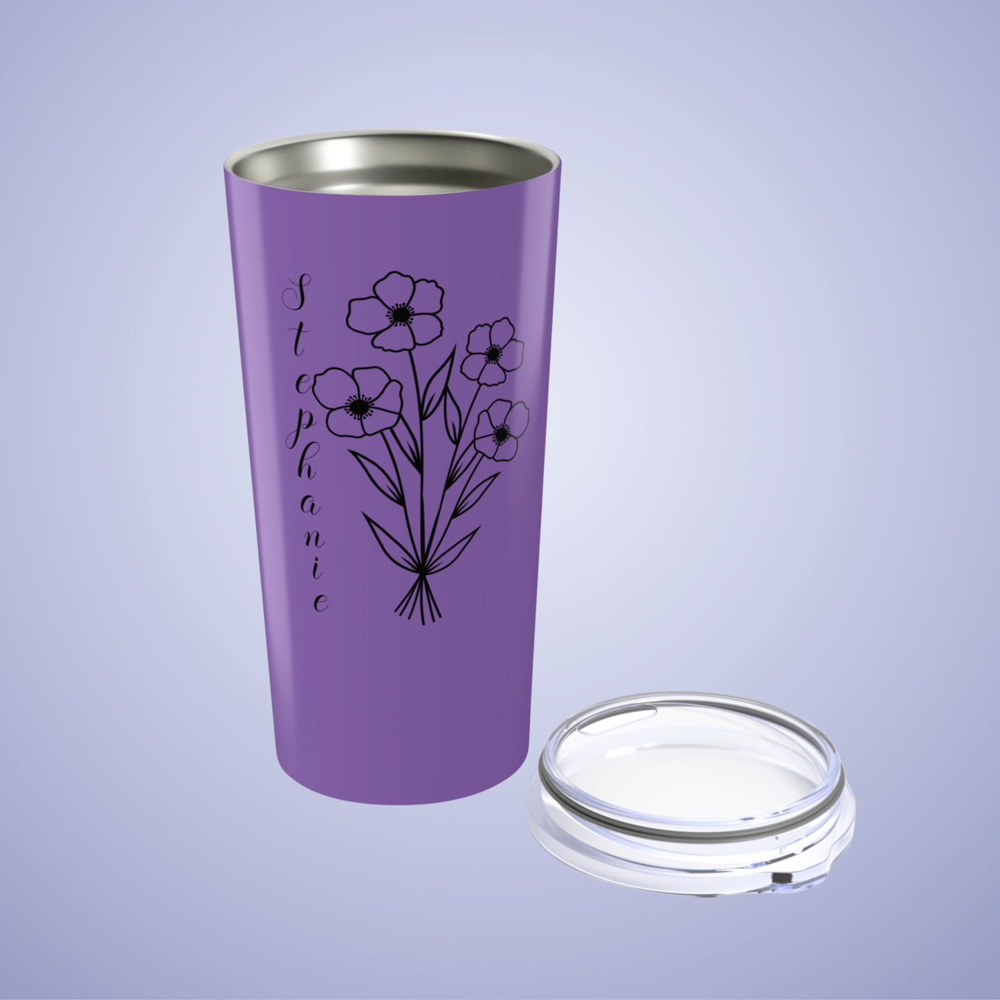Poppies are Forever Floral Personalized Name Tumbler Light Purple Birthday Gift