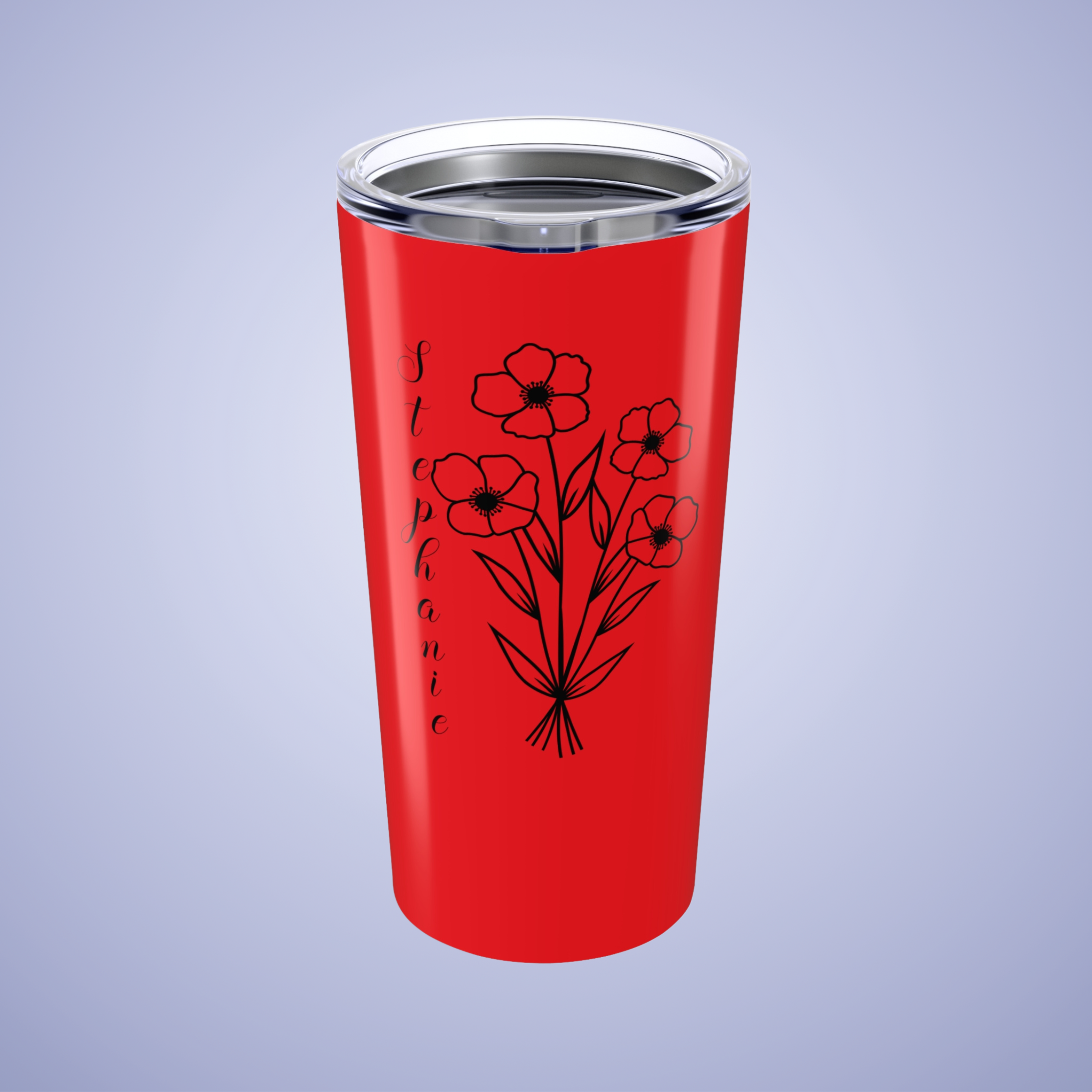 Poppies are Forever Floral Personalized Name Tumbler Red Birthday Gift