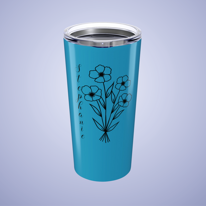 Poppies are Forever Floral Personalized Name Tumbler Turquoise Birthday Gift