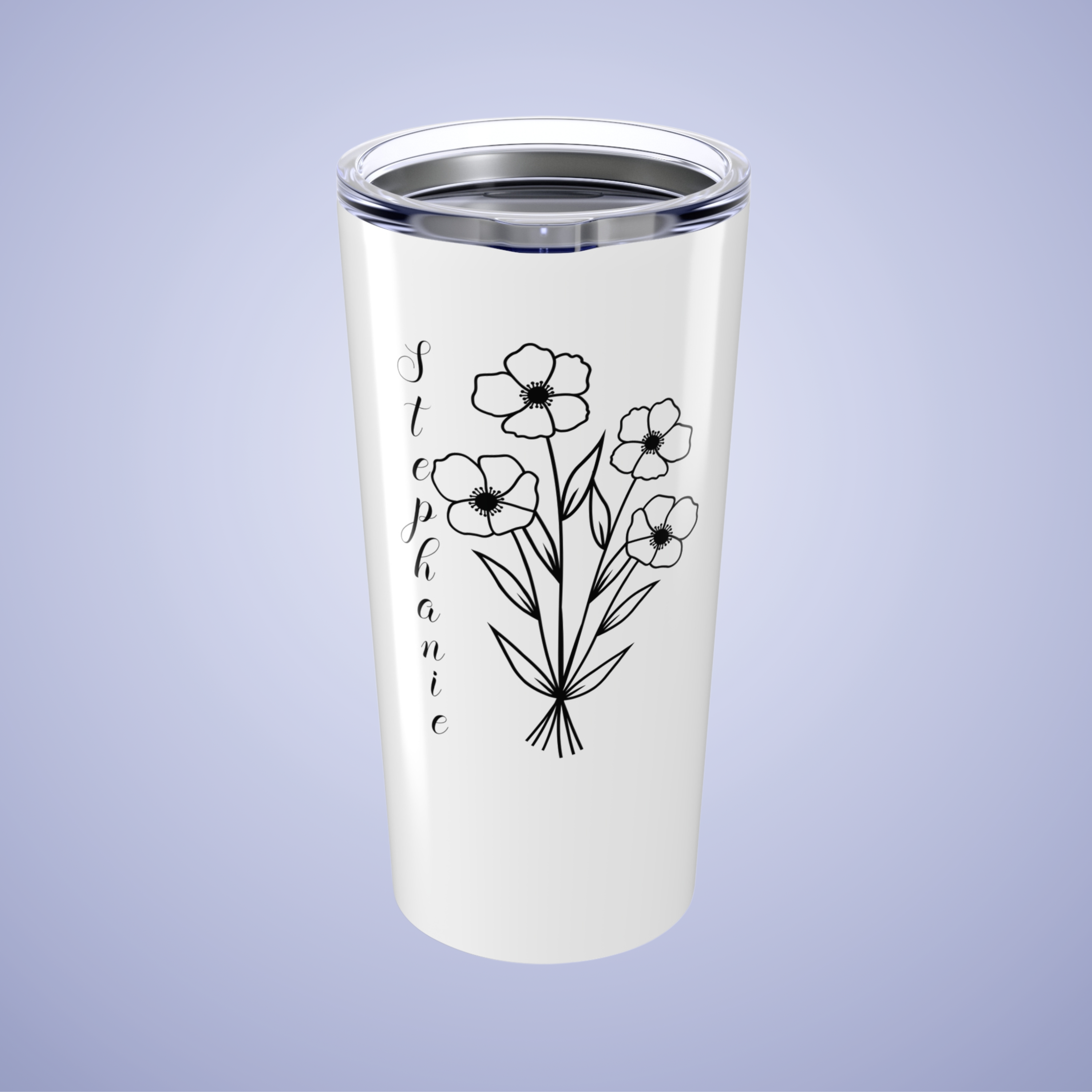 Poppies are Forever Floral Personalized Name Tumbler White Birthday Gift