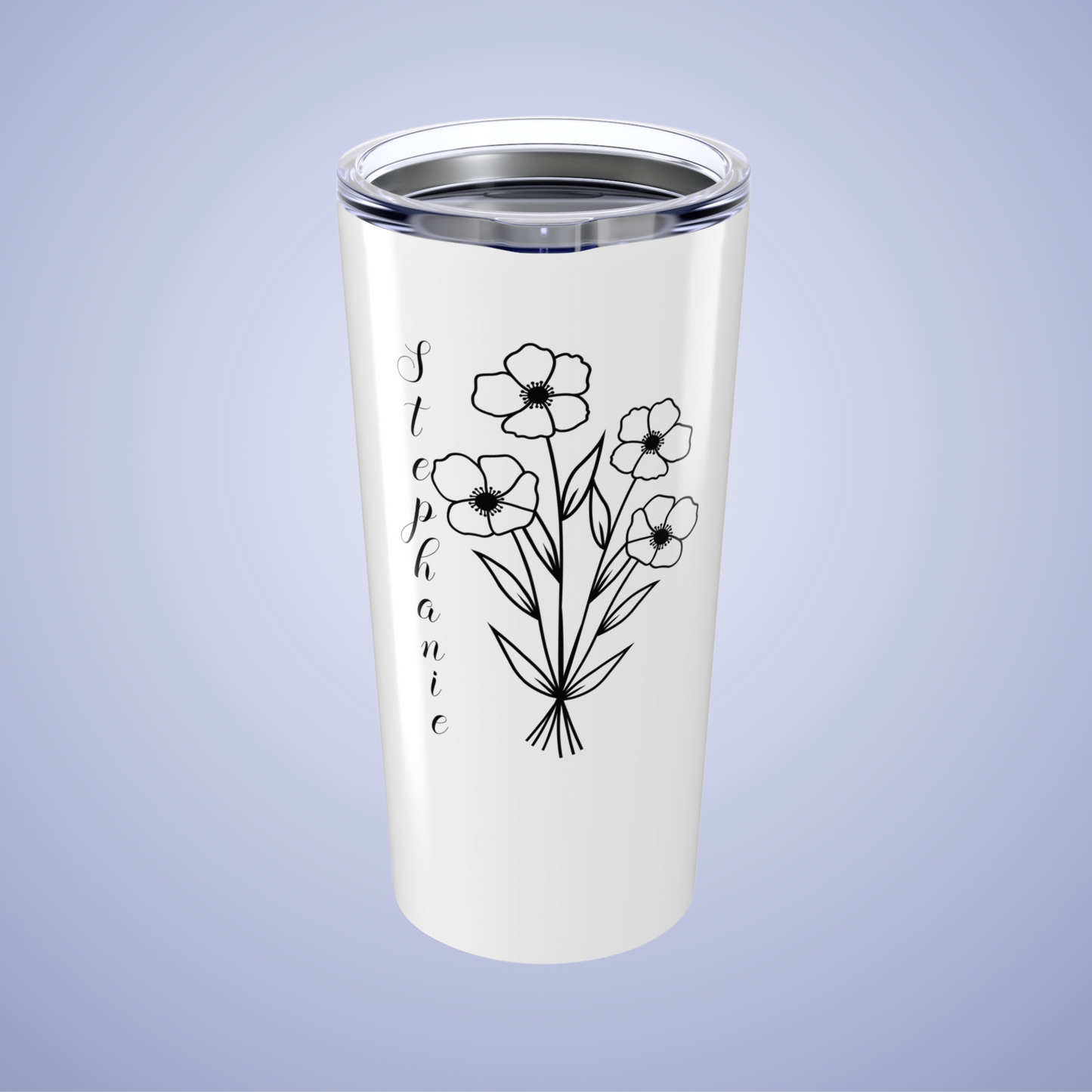 Poppies are Forever Floral Personalized Name Tumbler White Birthday Gift