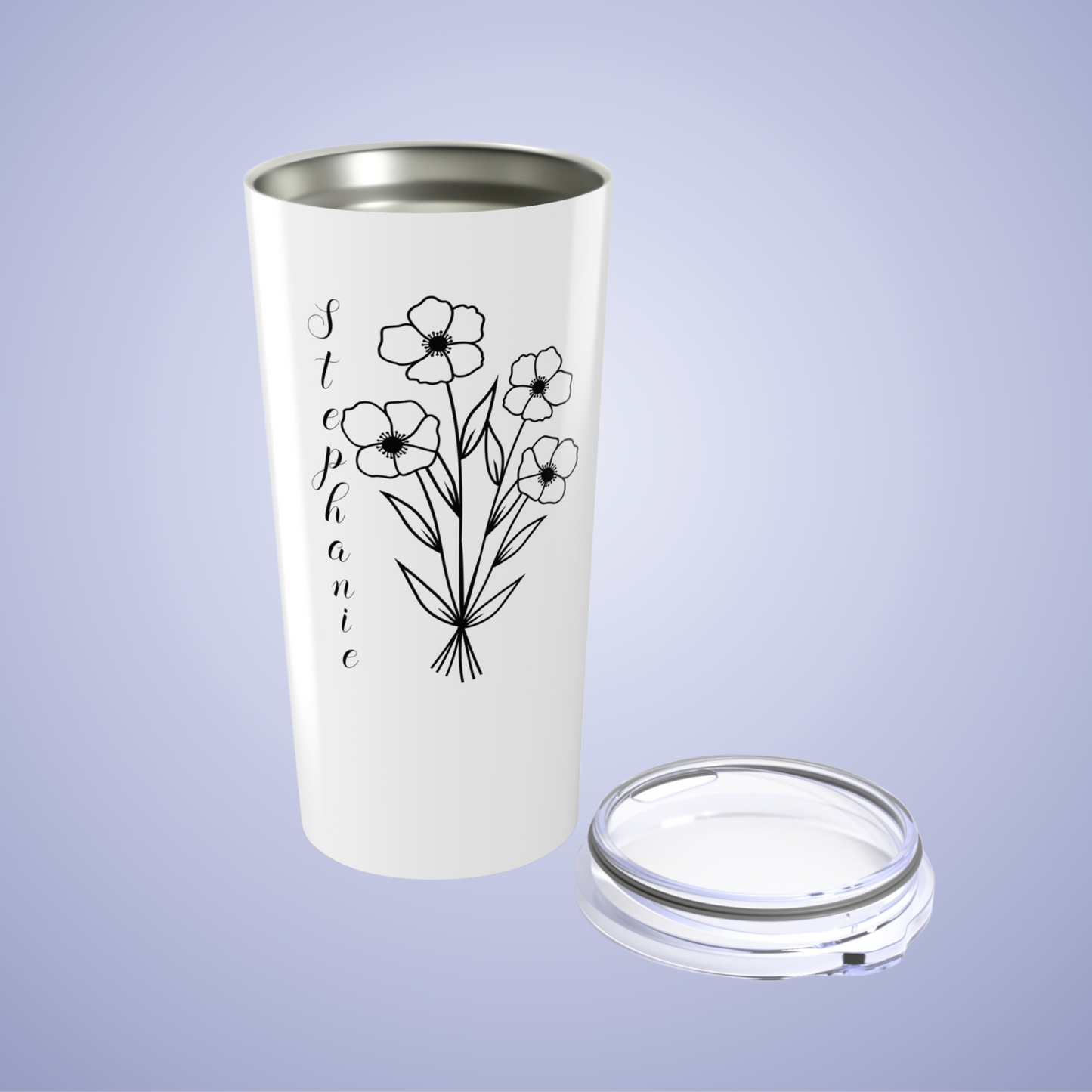 Poppies are Forever Floral Personalized Name Tumbler White Birthday Gift