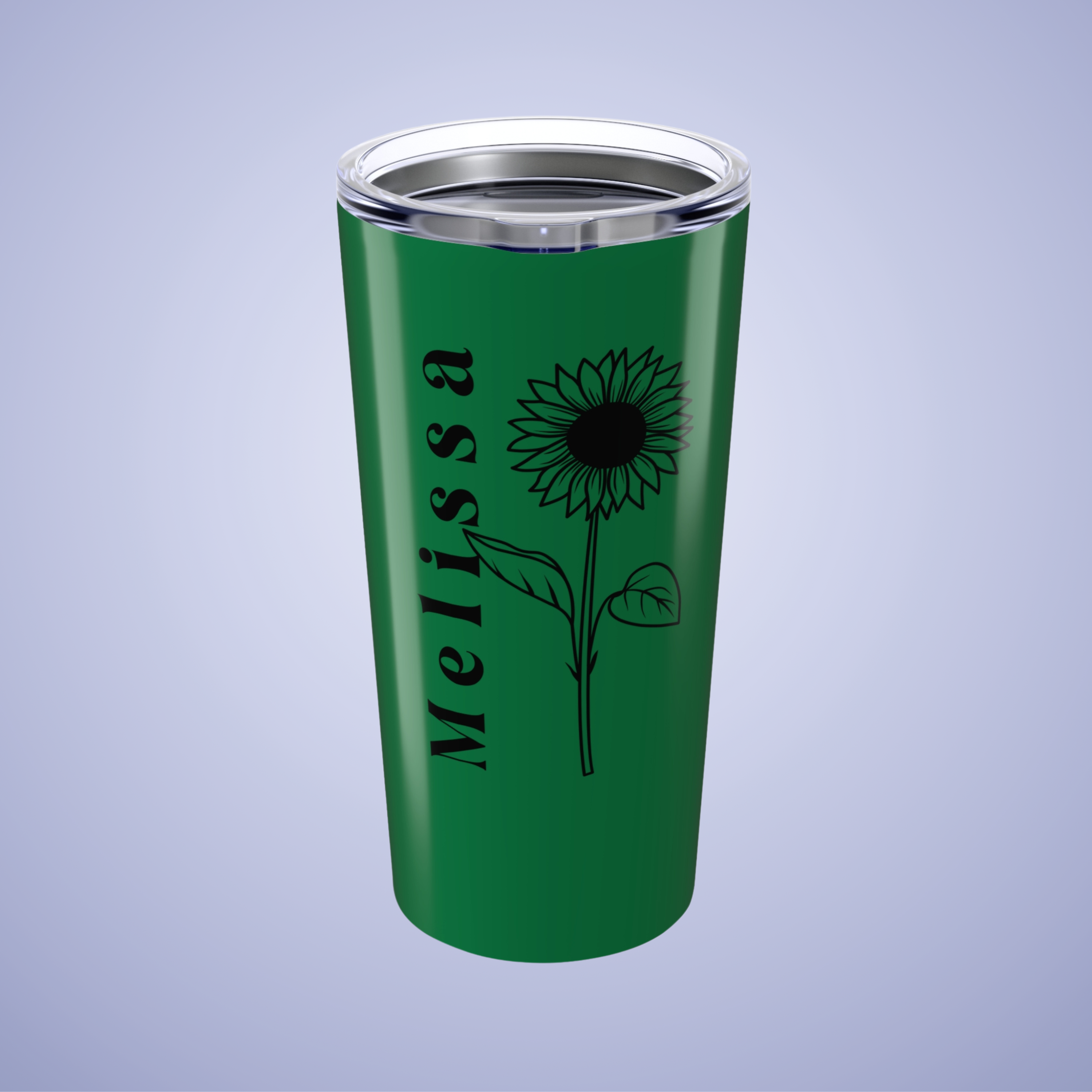 Sunflower Floral Personalized Name Tumbler Dark Green Birthday Gift