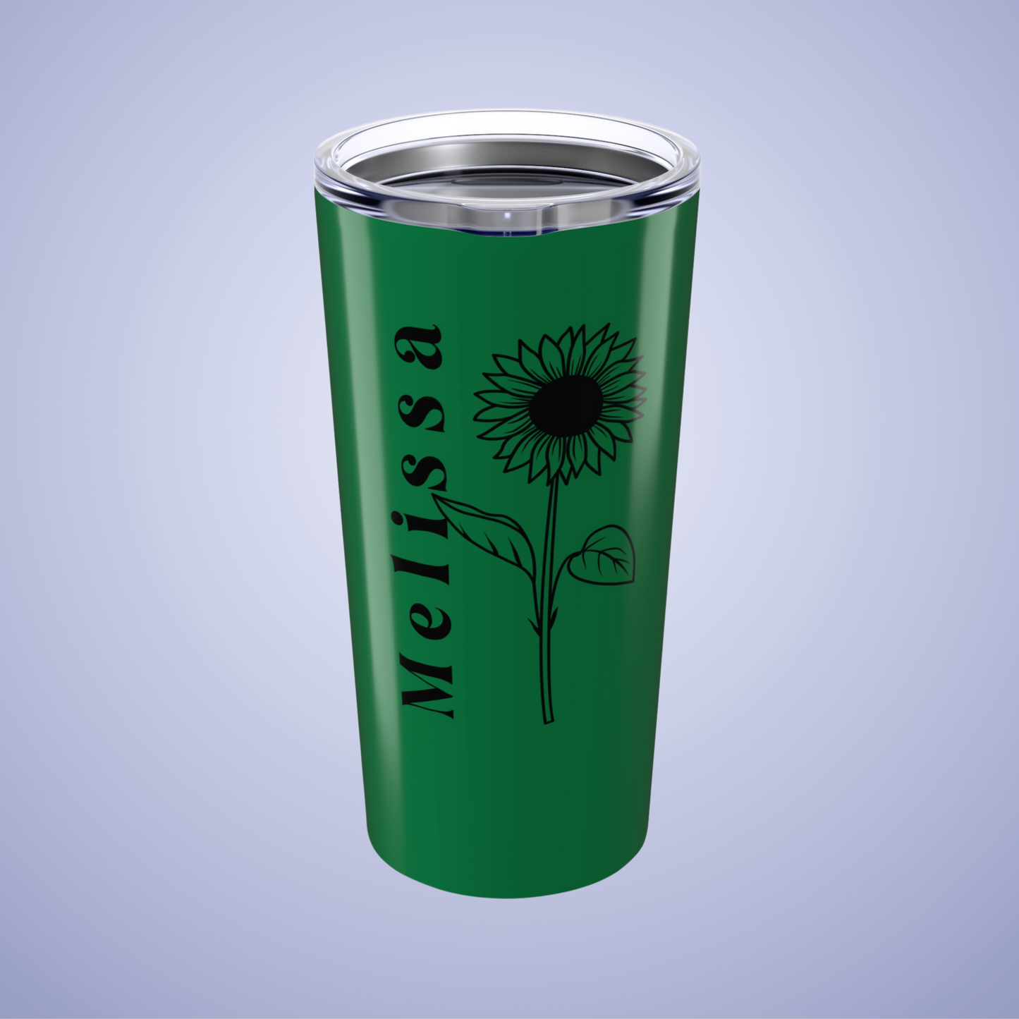 Sunflower Floral Personalized Name Tumbler Dark Green Birthday Gift