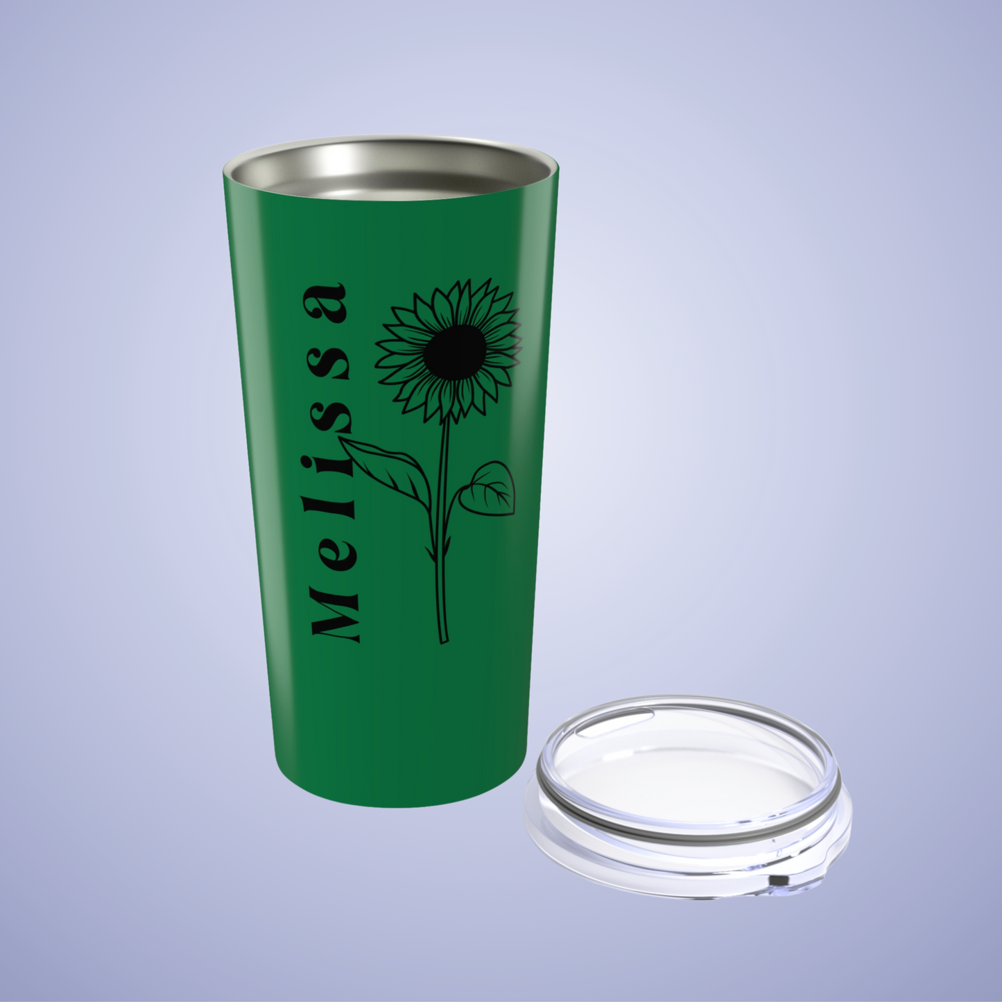 Sunflower Floral Personalized Name Tumbler Dark Green Birthday Gift