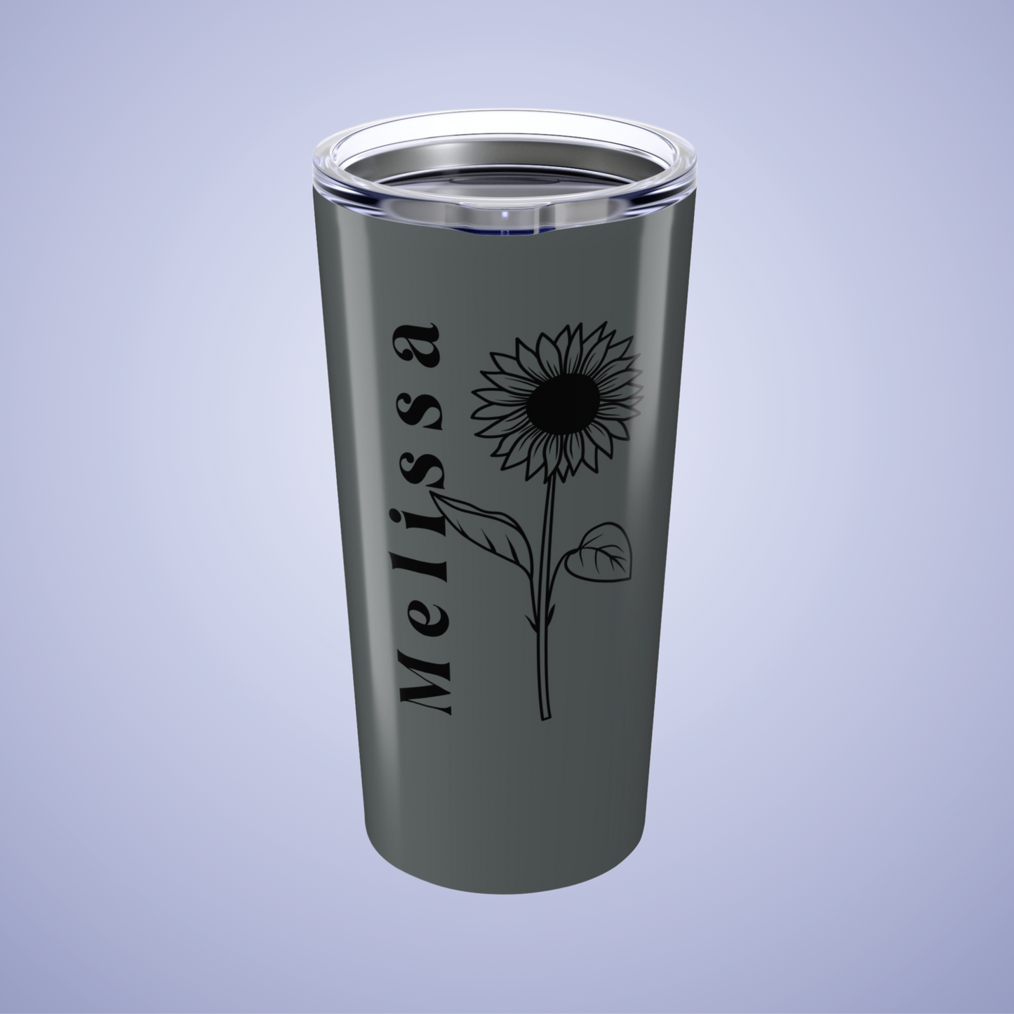 Sunflower Floral Personalized Name Tumbler Dark Grey Birthday Gift