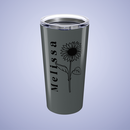 Sunflower Floral Personalized Name Tumbler Dark Grey Birthday Gift
