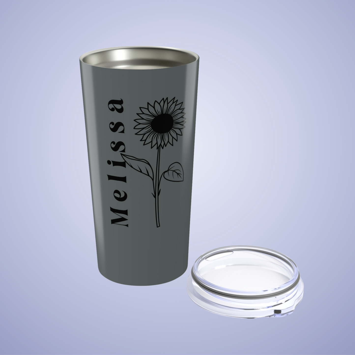 Sunflower Floral Personalized Name Tumbler Dark Grey Birthday Gift