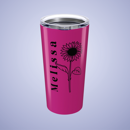 Sunflower Floral Personalized Name Tumbler Hot Pink Birthday Gift