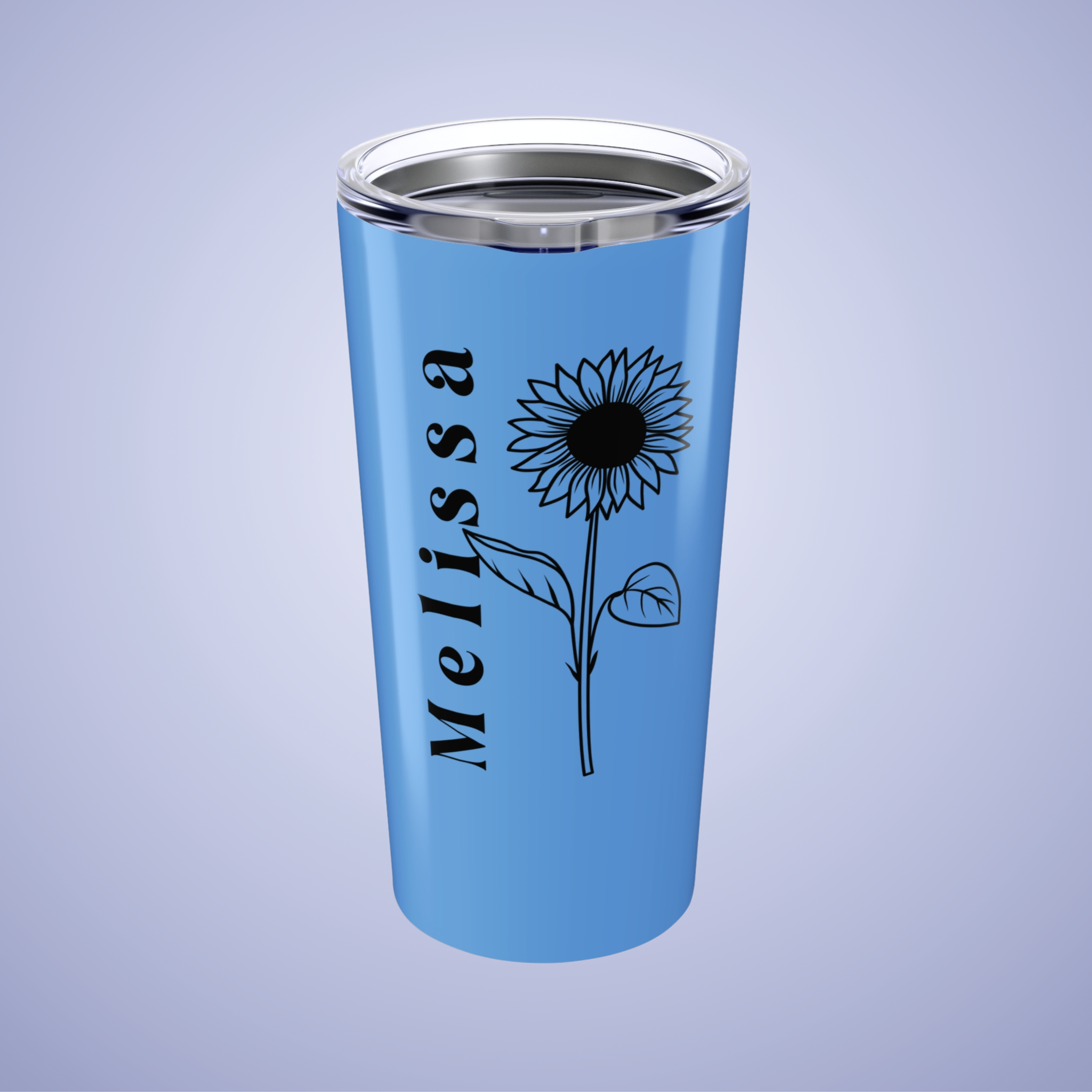 Sunflower Floral Personalized Name Tumbler Light Blue Birthday Gift
