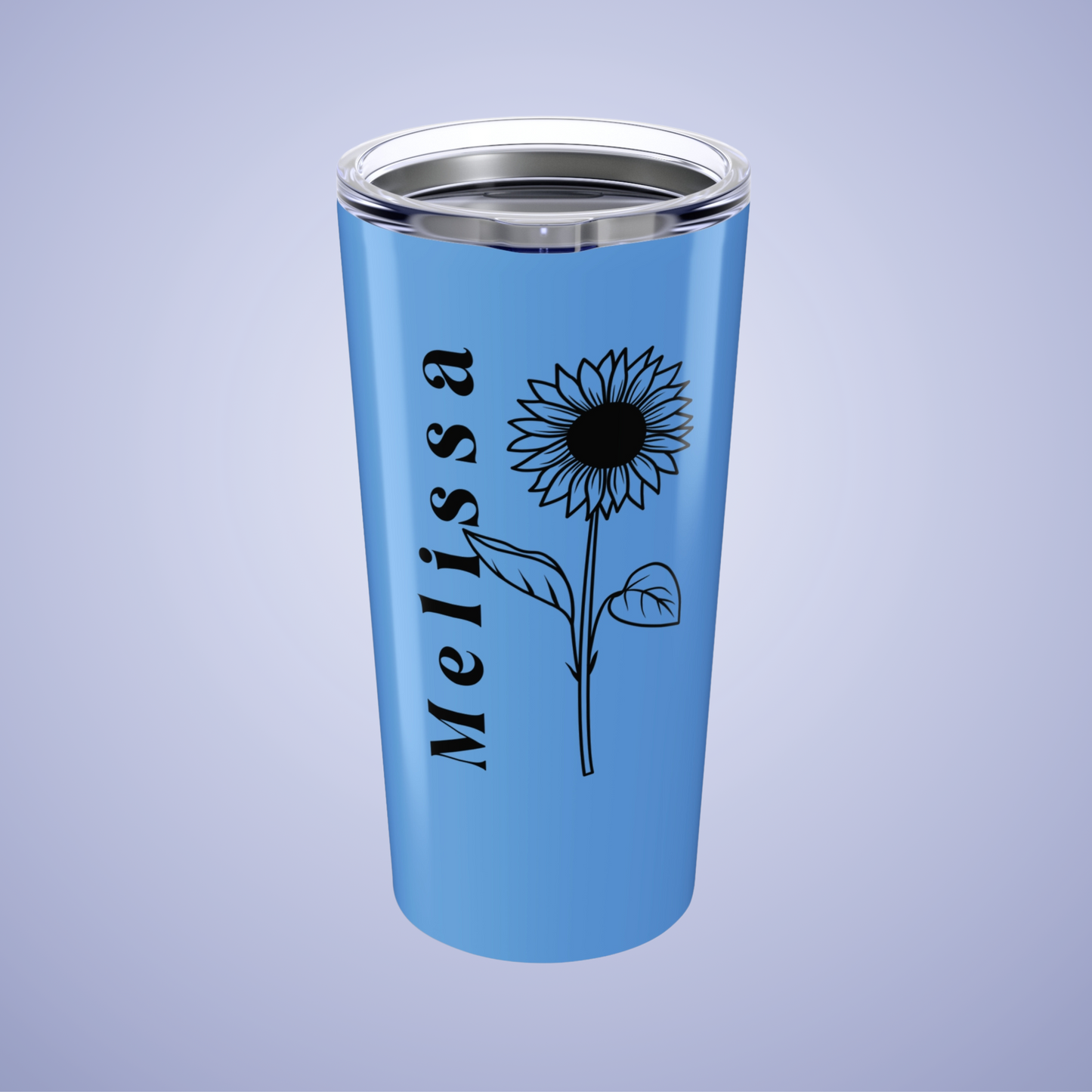 Sunflower Floral Personalized Name Tumbler Light Blue Birthday Gift