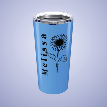 Sunflower Floral Personalized Name Tumbler Light Blue Birthday Gift