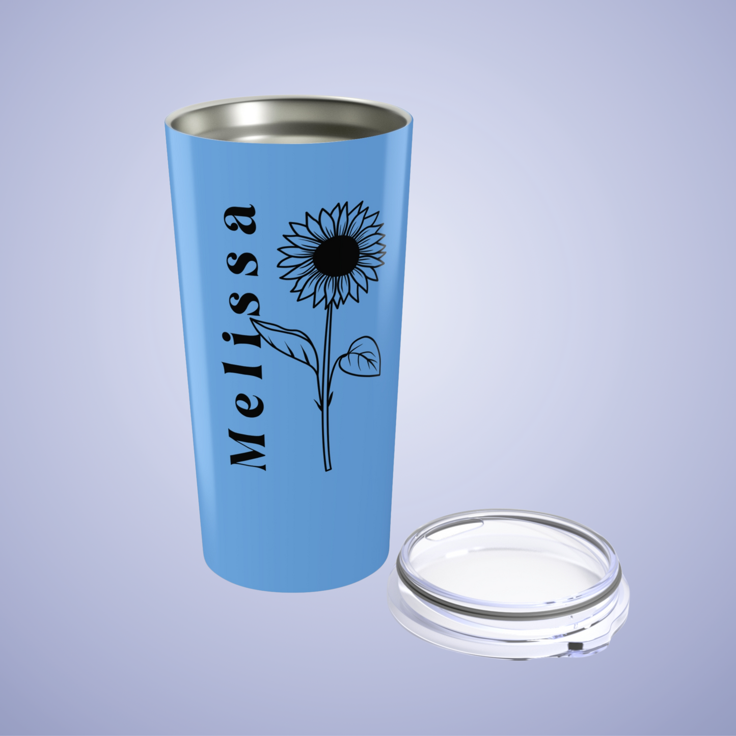 Sunflower Floral Personalized Name Tumbler Light Blue Birthday Gift
