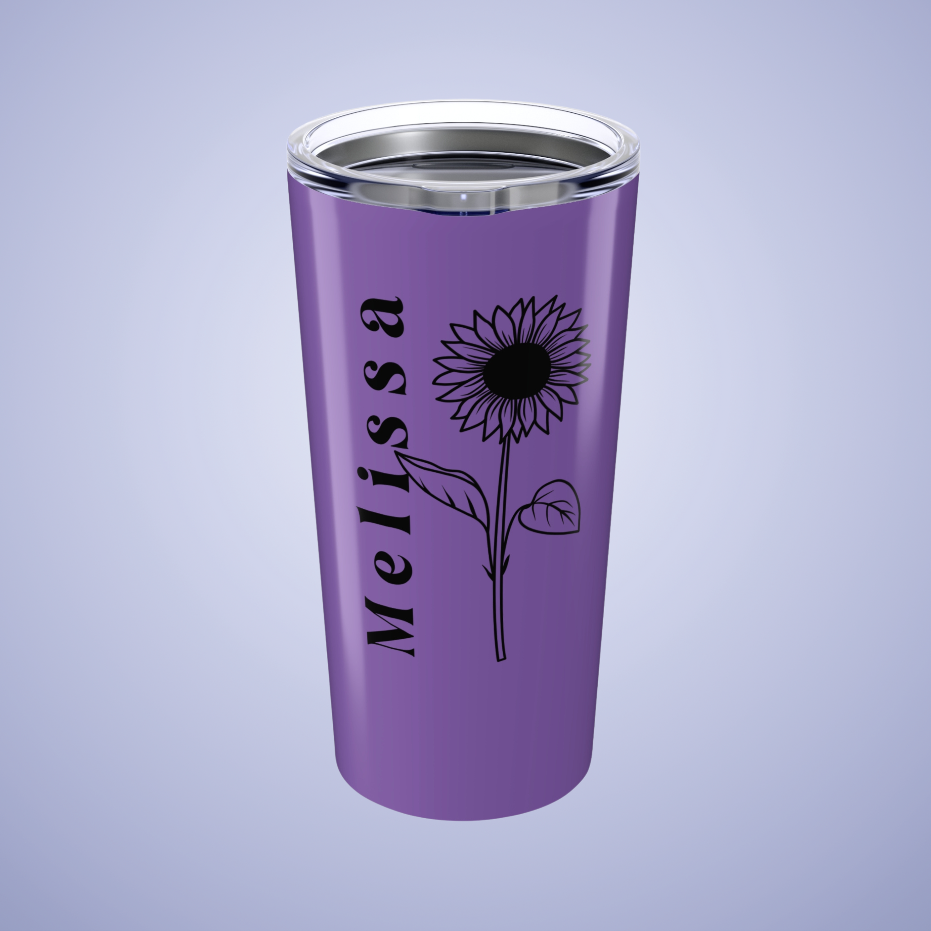 Sunflower Floral Personalized Name Tumbler Light Purple Birthday Gift