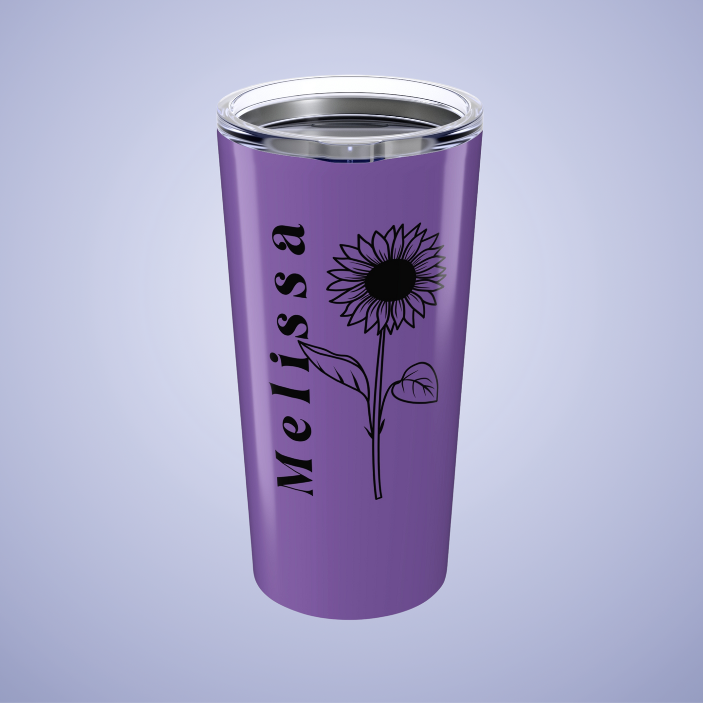 Sunflower Floral Personalized Name Tumbler Light Purple Birthday Gift