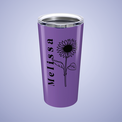 Sunflower Floral Personalized Name Tumbler Light Purple Birthday Gift