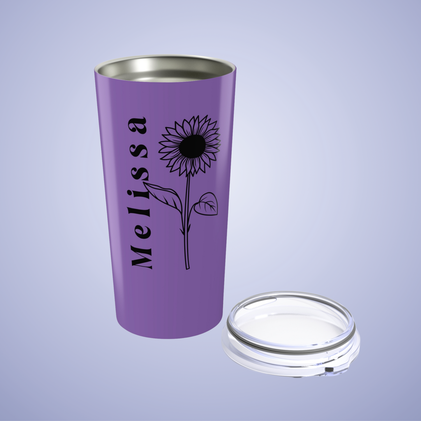 Sunflower Floral Personalized Name Tumbler Light Purple Birthday Gift
