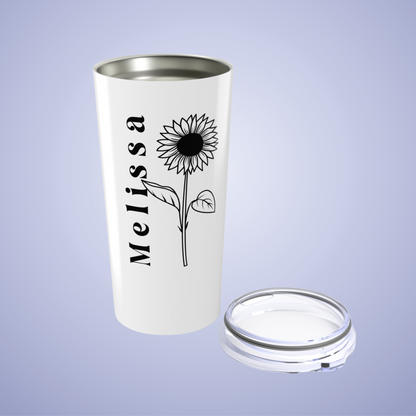 Sunflower Floral Personalized Name Tumbler White Birthday Gift