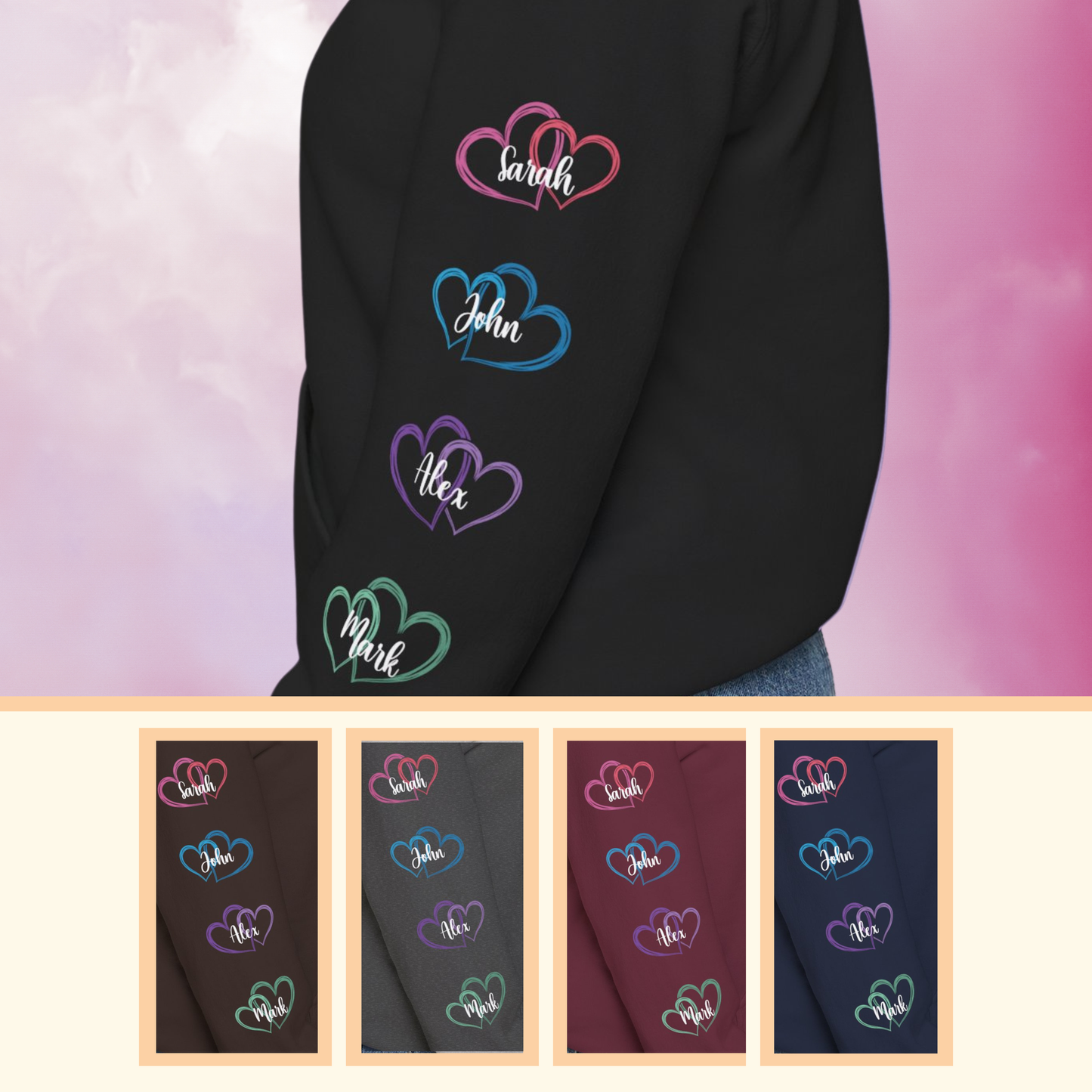 This Mother Wears Her Heart on Her Sleeve Personalized White Mothers Day Gift Hoodie Sweatshirt