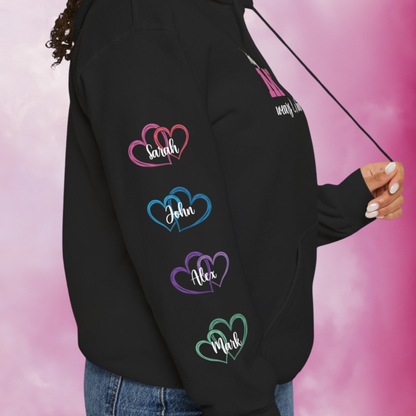 This Mother Wears Her Heart on Her Sleeve Personalized White Mothers Day Gift Hoodie Sweatshirt