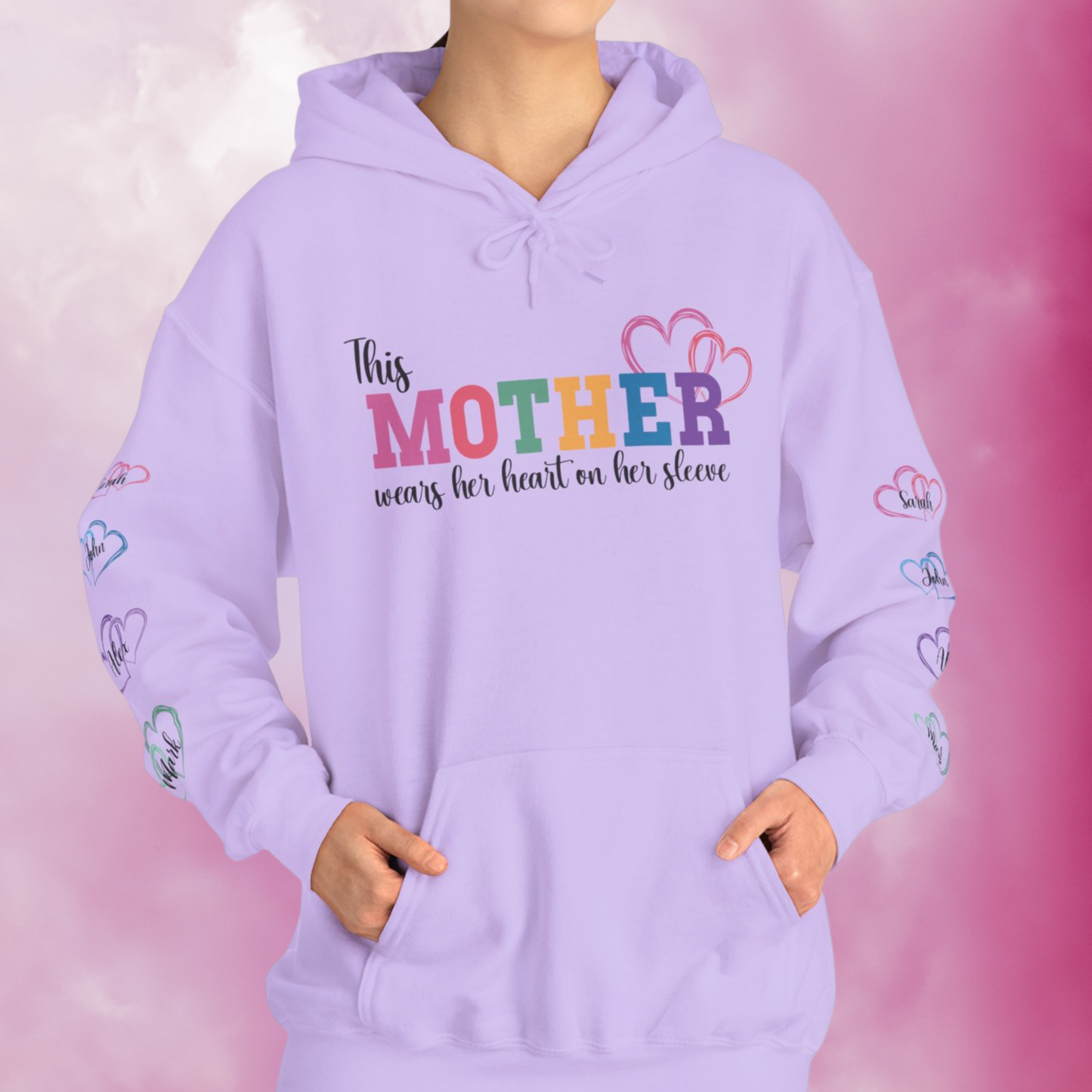 This Mother Wears Her Heart on Her Sleeve Personalized Mothers Day Gift Hoodie Sweatshirt