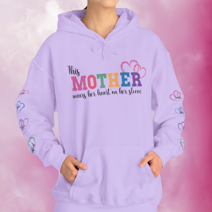 This Mother Wears Her Heart on Her Sleeve Personalized Mothers Day Gift Hoodie Sweatshirt