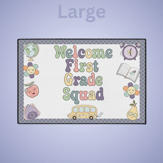 Welcome First Grade Squad Floor Door Mat Fun Classroom Set Up Entrance Rug