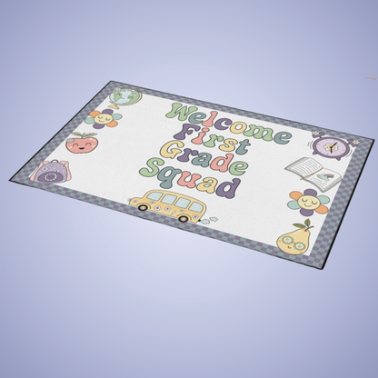 Welcome First Grade Squad Floor Door Mat Fun Classroom Set Up Entrance Rug