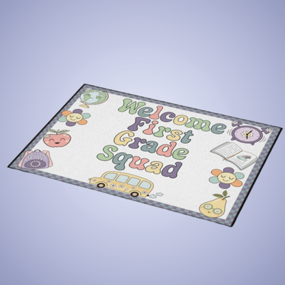 Welcome First Grade Squad Floor Door Mat Fun Classroom Set Up Entrance Rug